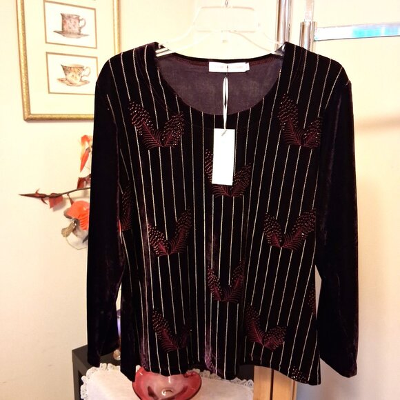 NWT Scoop Neck Purple Embroidered Blouse Long Sleeve Women’s Top 12 - Picture 7 of 9